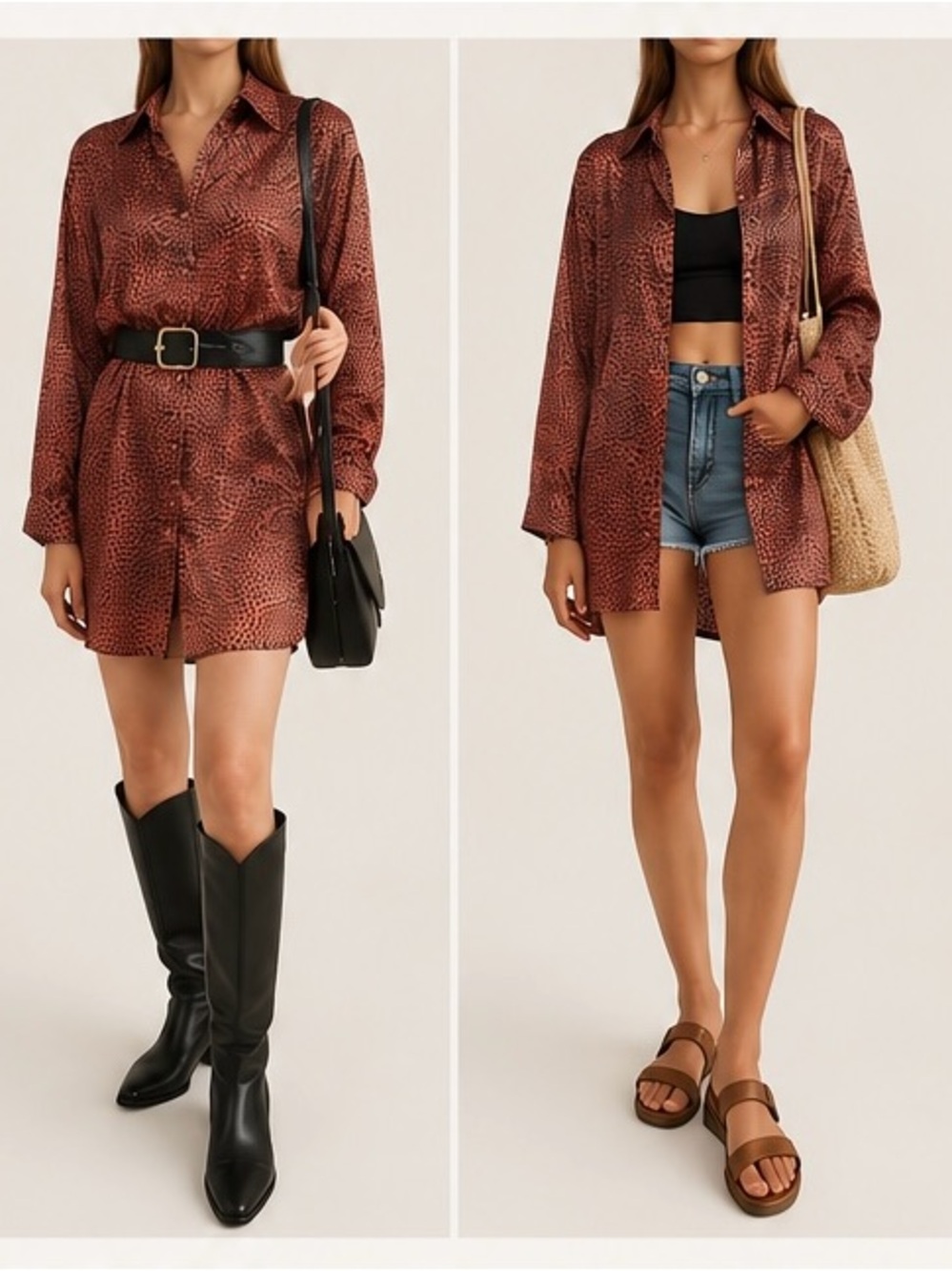 ZARA Animal Print Satin Shirt Dress | Long Tunic | Size Small (NEW)